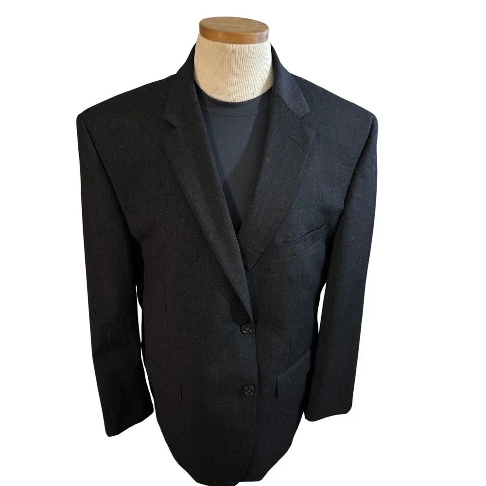 Pronto‎ Uomo Men Solid Black Wool Blend 3 Piece Suit Size 48x 43 Regular